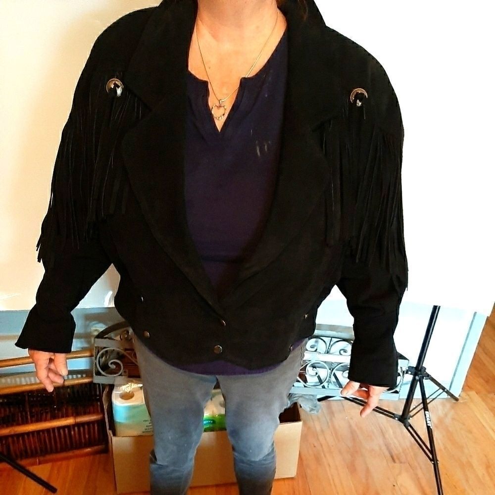 G40000 WOMANS   Black‎ Suede Leather Motorcycle  L